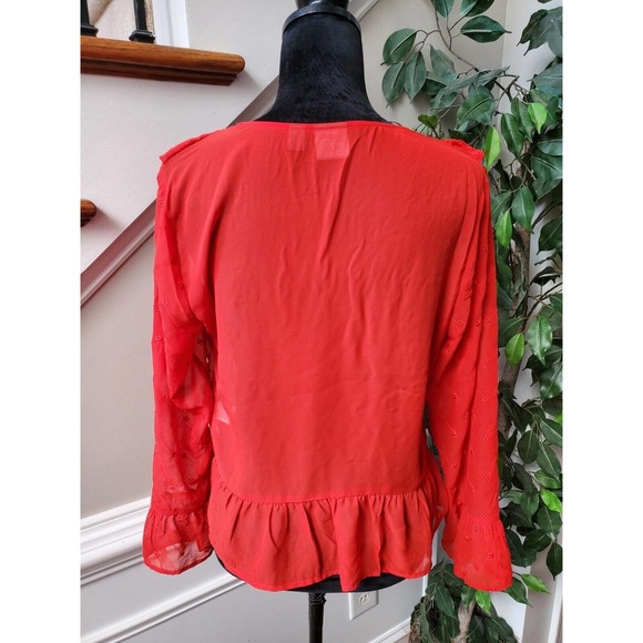Soho New York & Company Women Red Polyester V-Neck Long Sleeve Top Blouse Small - Picture 6 of 11